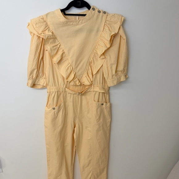 Truffle Collection Pants - The Truffle Women’s Jumpsuit with Ruffle Detail Yellow Sz M